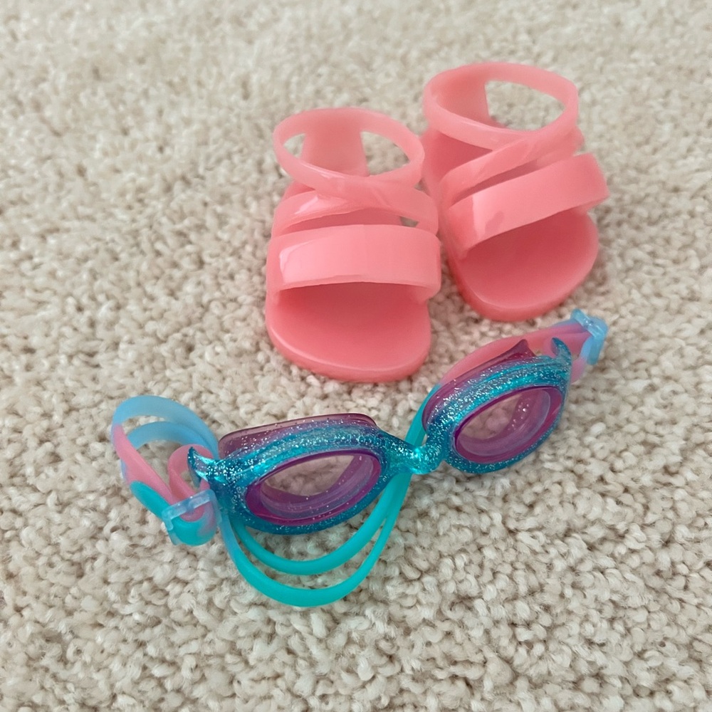 American Girl Bitty Baby swim goggles and sandals